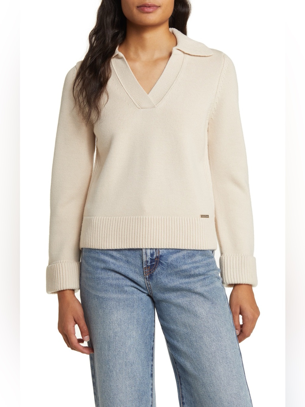 MAGASCHONI Merino Wool Rib V-Neck Sweater in Light Beige